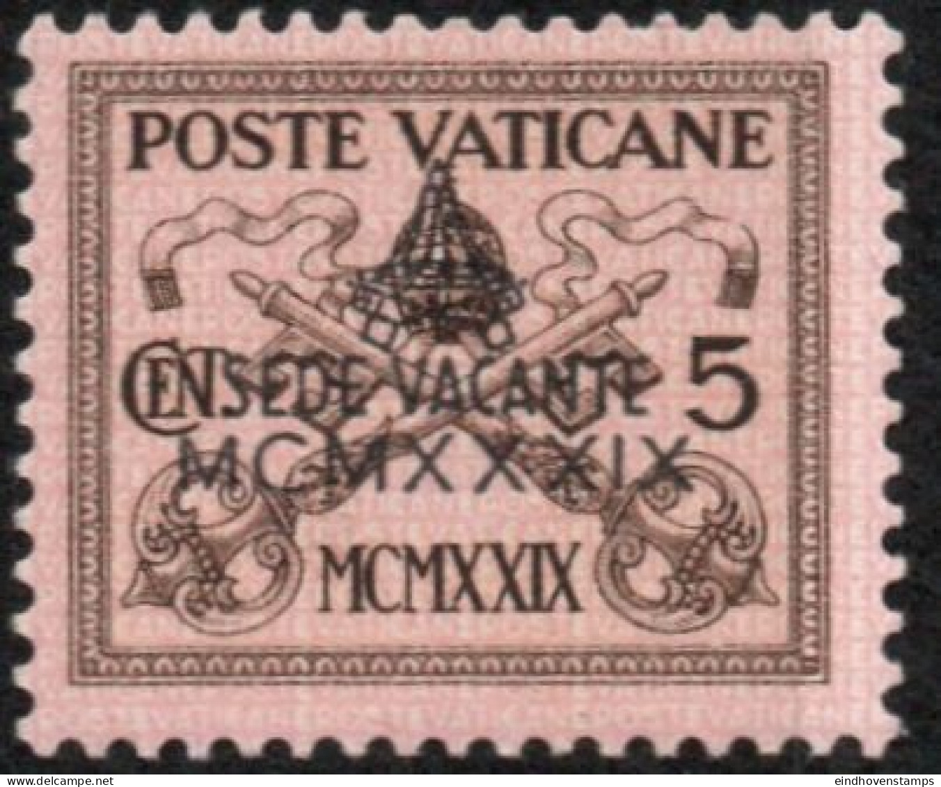Vatican 1939 5 C Death Of Pope Pius XI, Election Of Successor 1 Value Overprint MH Sede Vacante MCMXXXIX - Neufs