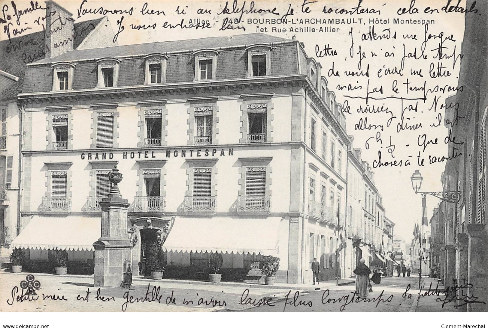 BOURBON L'ARCHAMBAULT - Hôtel Montespan Et Rue Achille Allier - Très Bon état - Bourbon L'Archambault