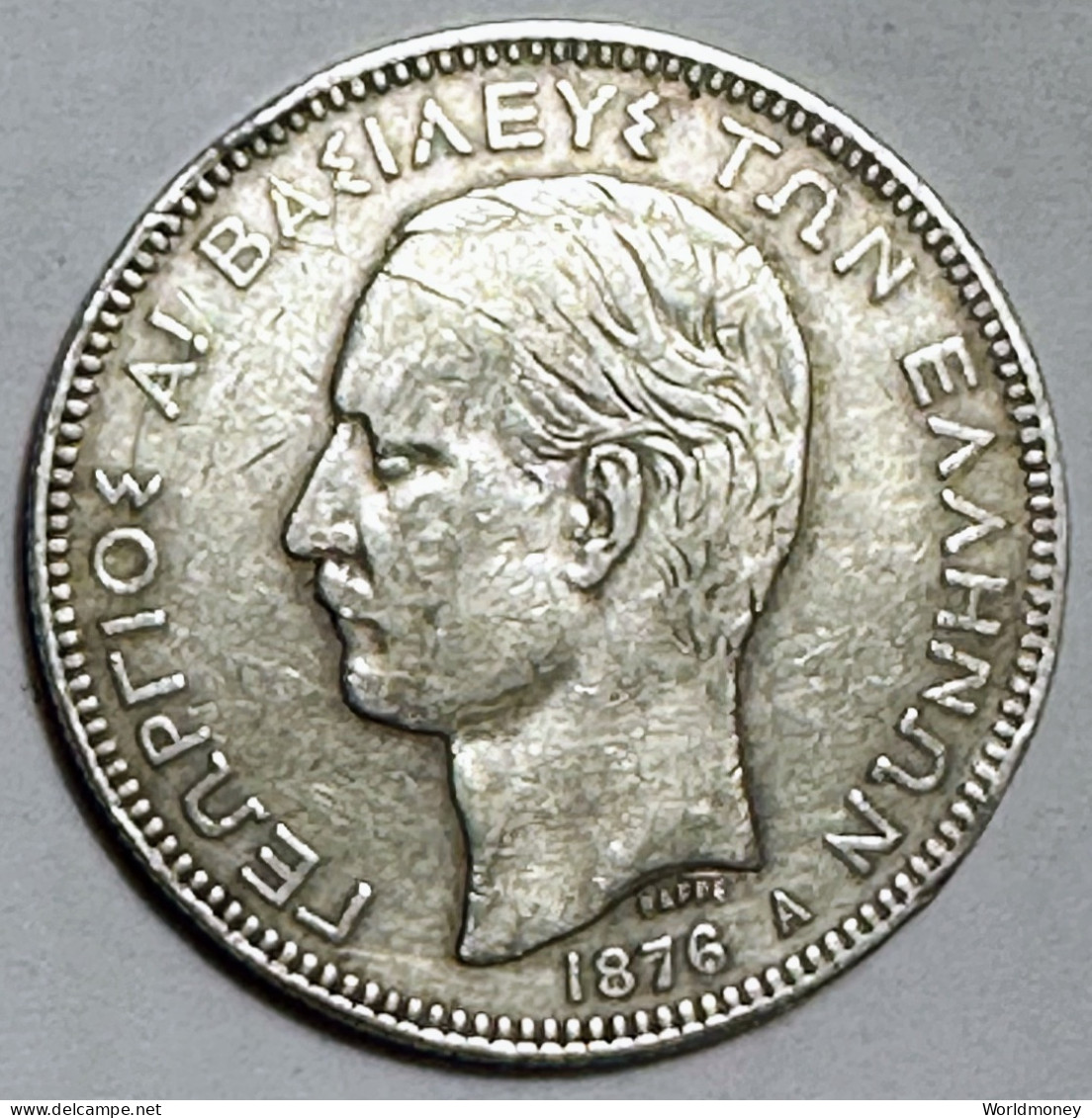 Greece 5 Drachmai 1876 A (Silver) - Grèce