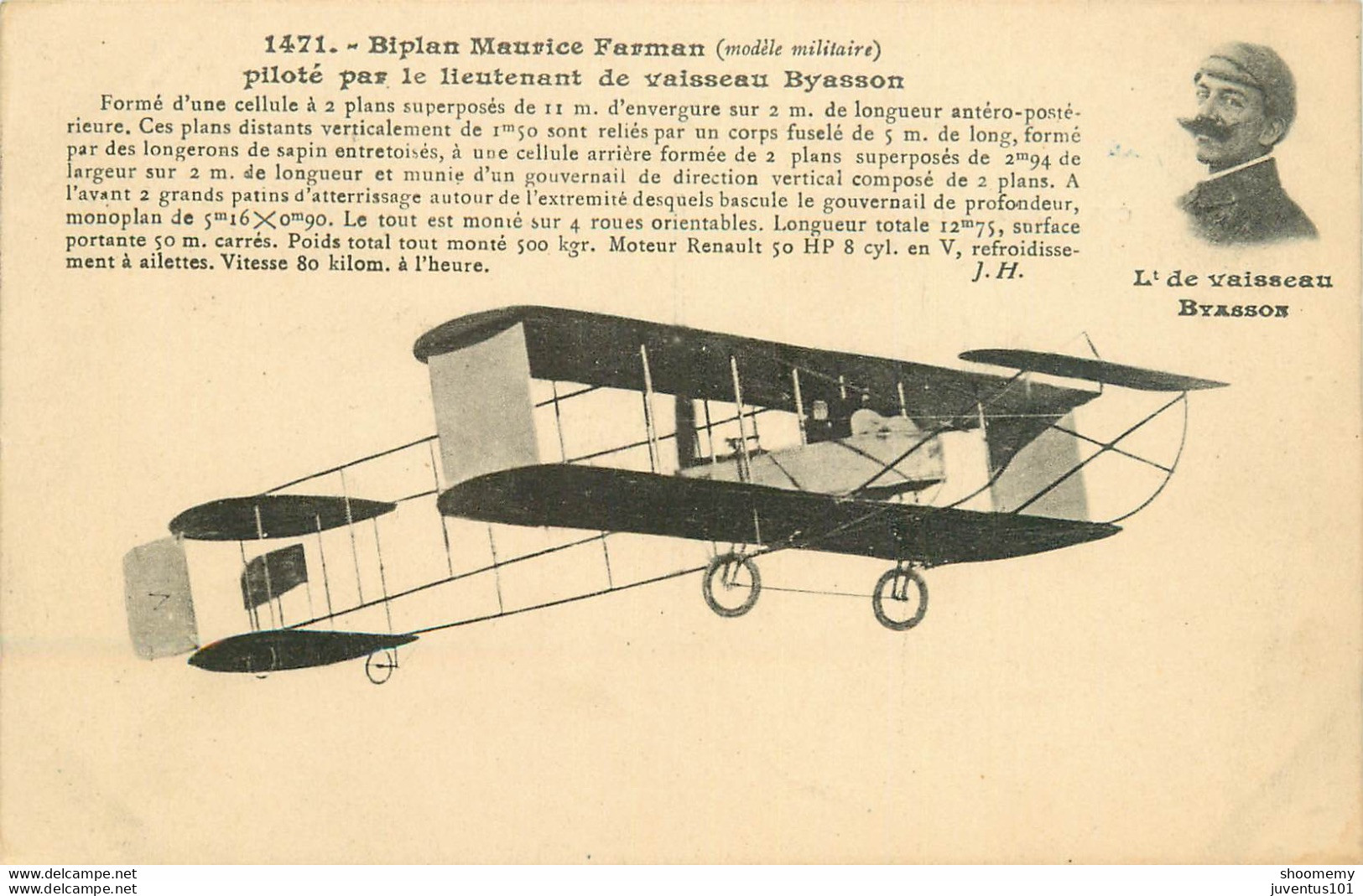 CPA Biplan Maurice Farman Piloté Par Le Lieutenant De Vaisseau Byasson-1471     L1753 - Airmen, Fliers