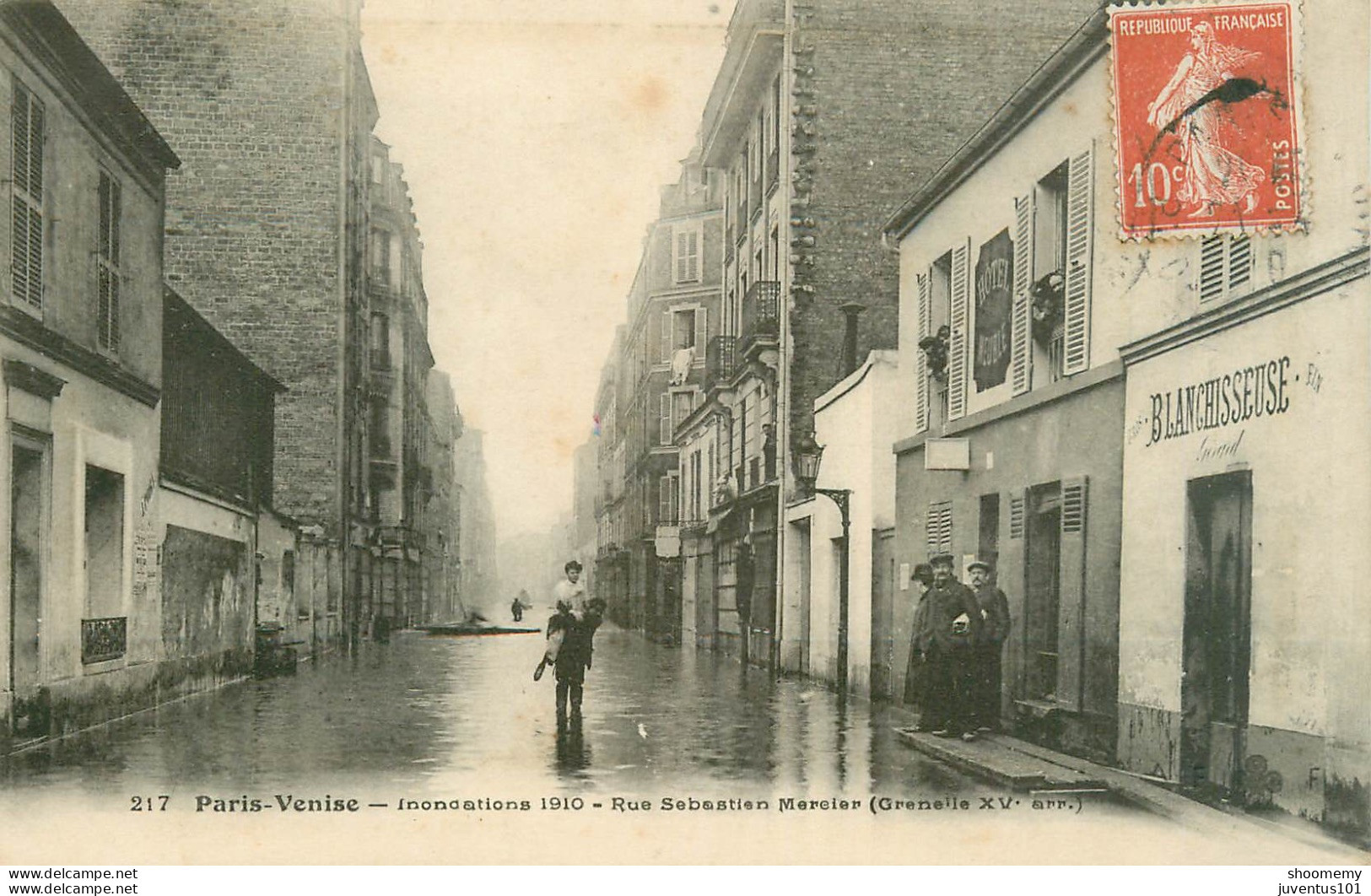CPA Paris-Venise-Inondations 1910-Rue Sébastien Mercier-217-Timbre     L2365 - Überschwemmung 1910
