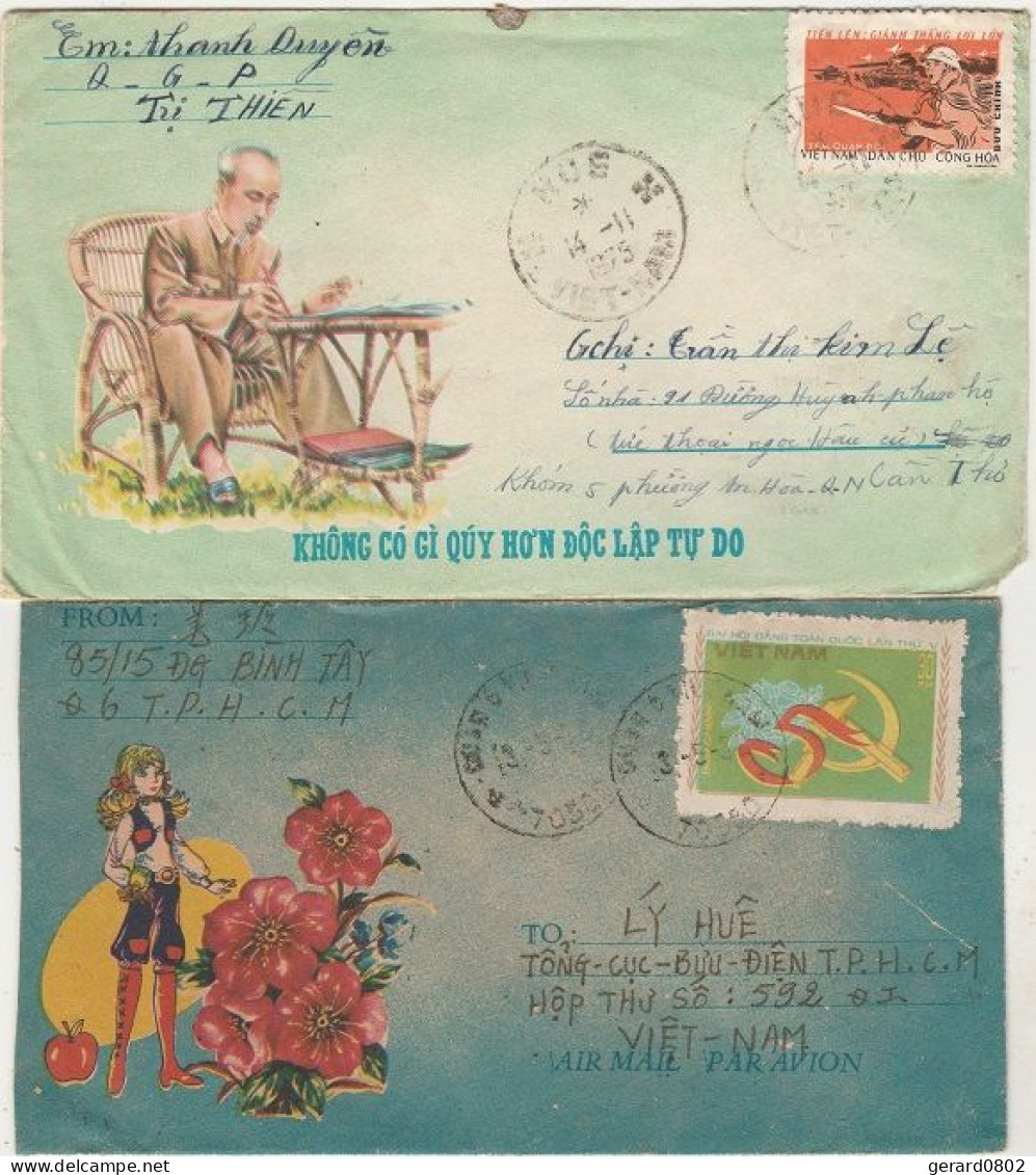 VIETNAM - Lot De 5 Lettres Illustrées - L3 - Viêt-Nam