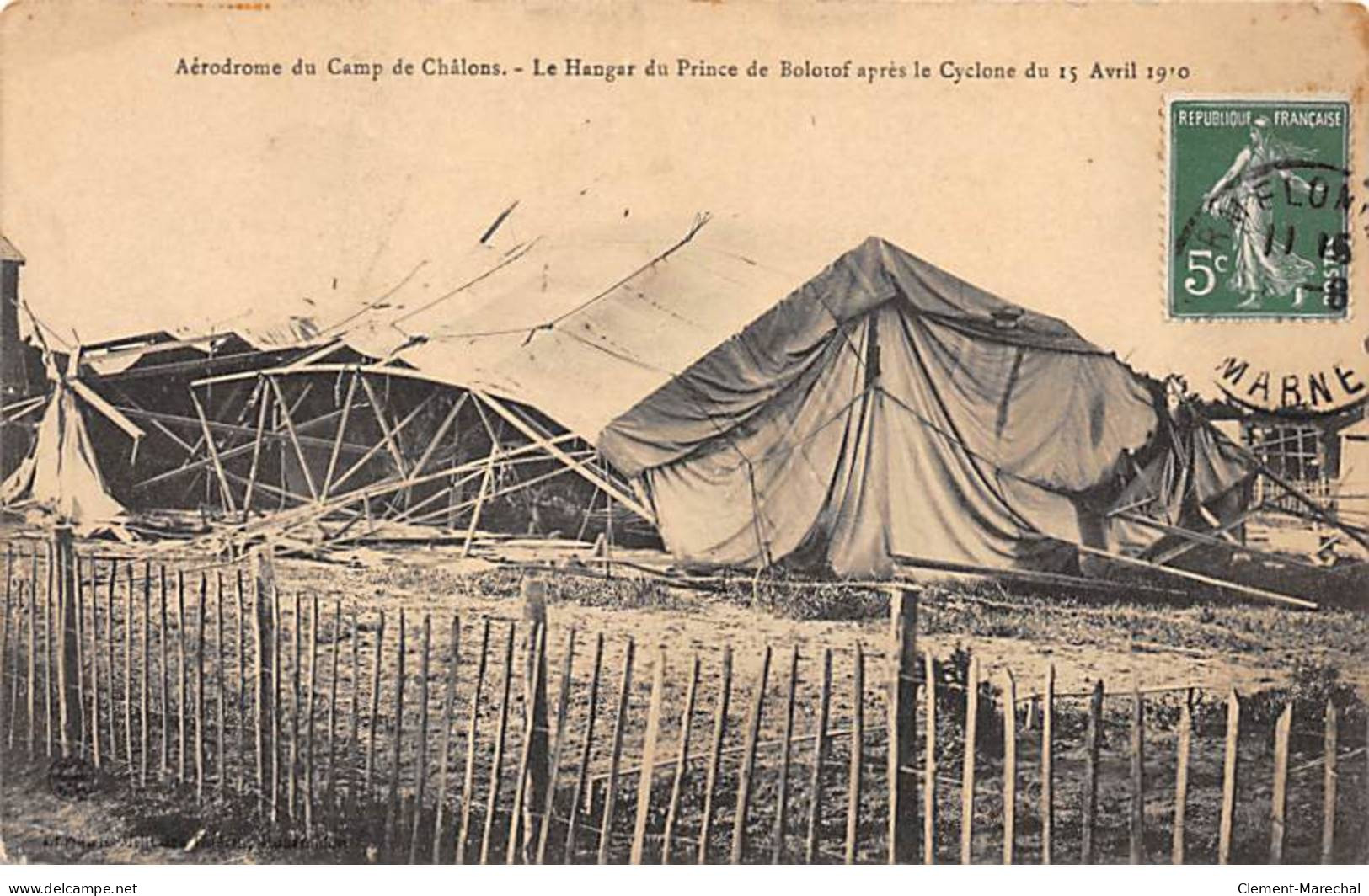 Aérodrome Du CAMP DE CHALONS - Le Hangar Du Prince De Bolorof Après Le Cyclone Du 15 Avril 1910 - Très Bon état - Camp De Châlons - Mourmelon