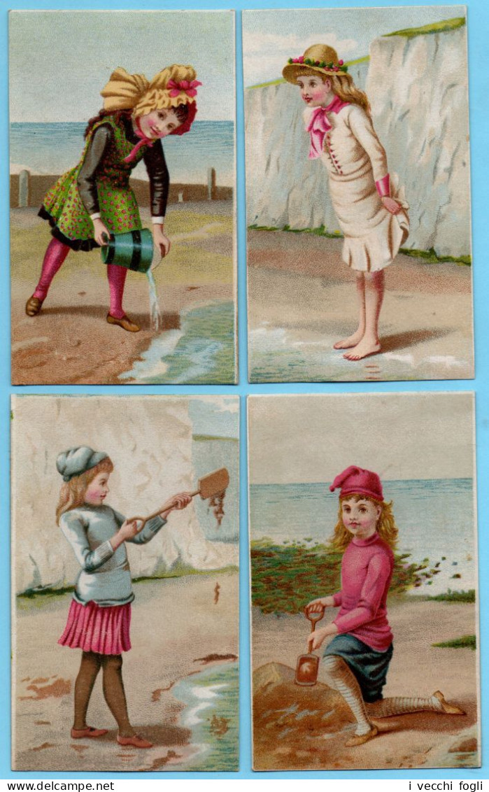 Lot De 4 Chromos Sans PUB. Fillettes à La Mer. - Andere & Zonder Classificatie