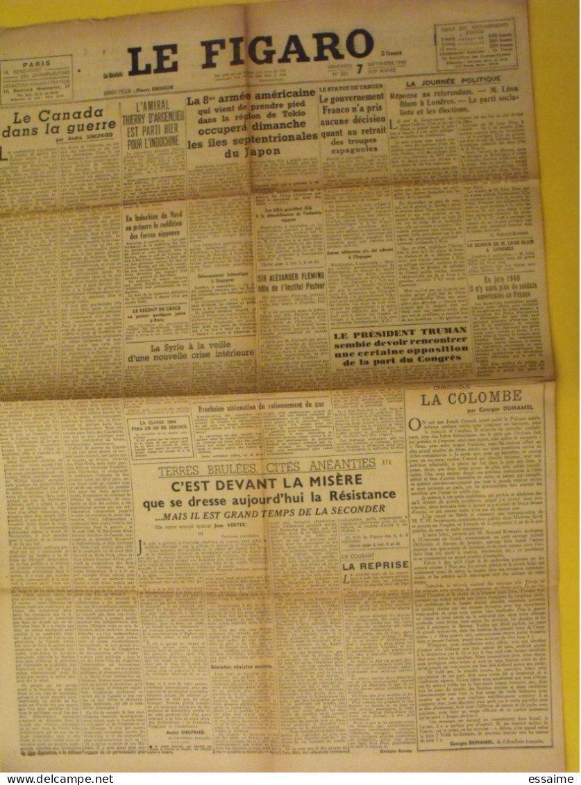 6 n° Le Figaro de 1945. Japon Chine Nankin Patton Churchill De Gaulle Pétain Japon Tanger Maroc Indochine Syrie Leclerc
