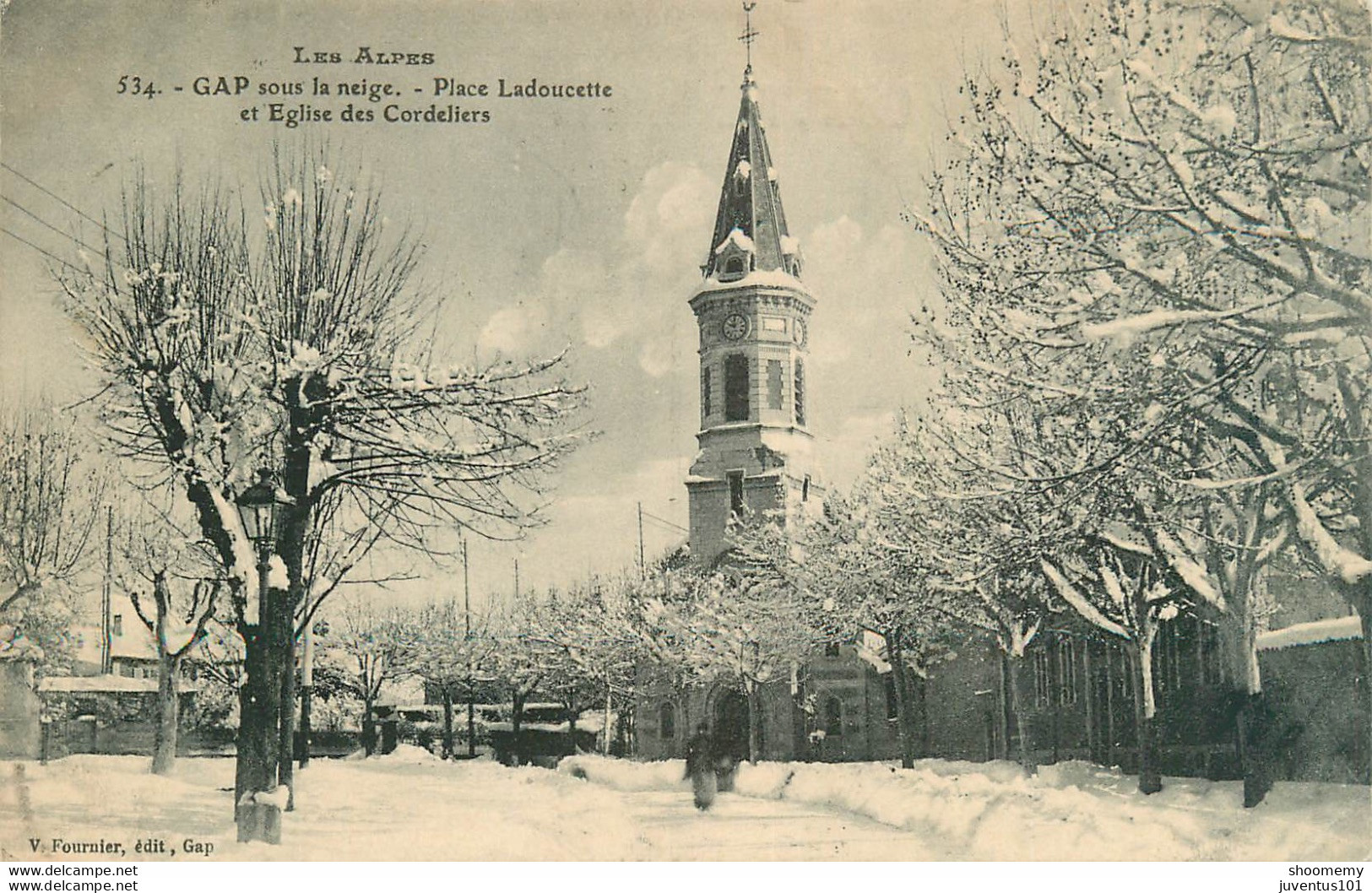 CPA Gap Sous La Neige-Place Ladoucette Et église Des Cordeliers-534-Timbre     L2045 - Gap