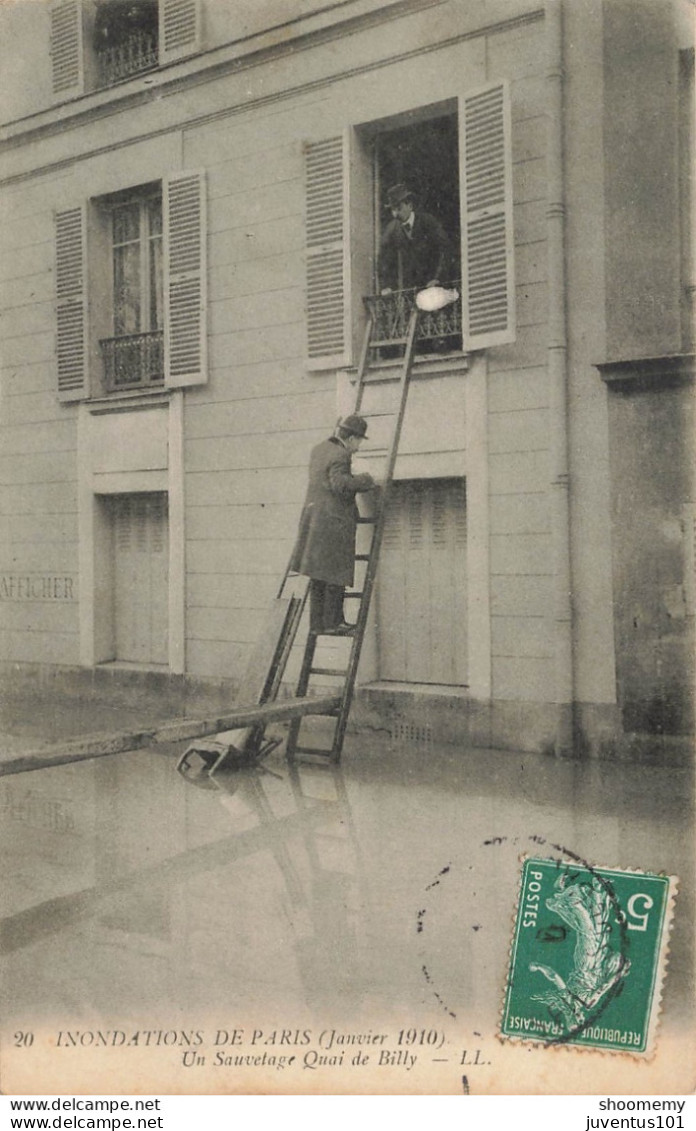 CPA Inondations De Paris-Un Sauvetage Quai De Billy-20-Timbre     L2440 - Inondations De 1910