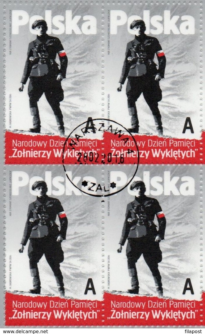 POLAND 2016  National Army AK Cursed Soldiers Block Of Four Canceled - Used Stamps