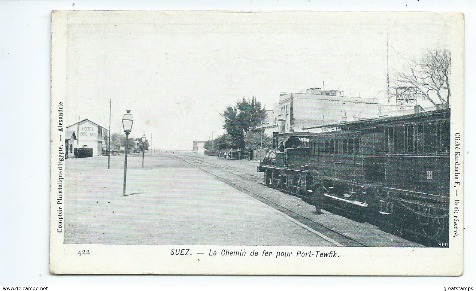 Postcard Railway Egypt The Railway For Port Tewfick Suez. Steam Engine  . Unused - Gares - Avec Trains