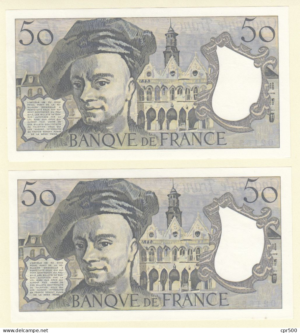 2x 50 Francs QUENTIN DE LA TOUR Type 1976 F.67.05 P.17 SPL+ Série X2 - 50 F 1976-1992 ''quentin De La Tour''