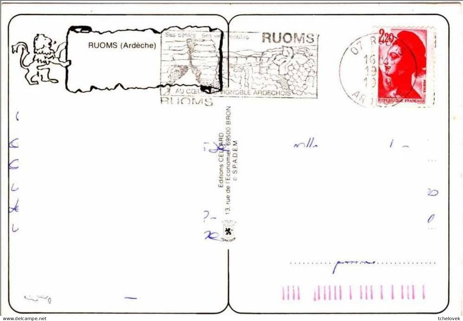 (07). Ed Cellard Ruoms Ardeche 19.7.89 & 2552 Defilé De Ruoms - Ruoms