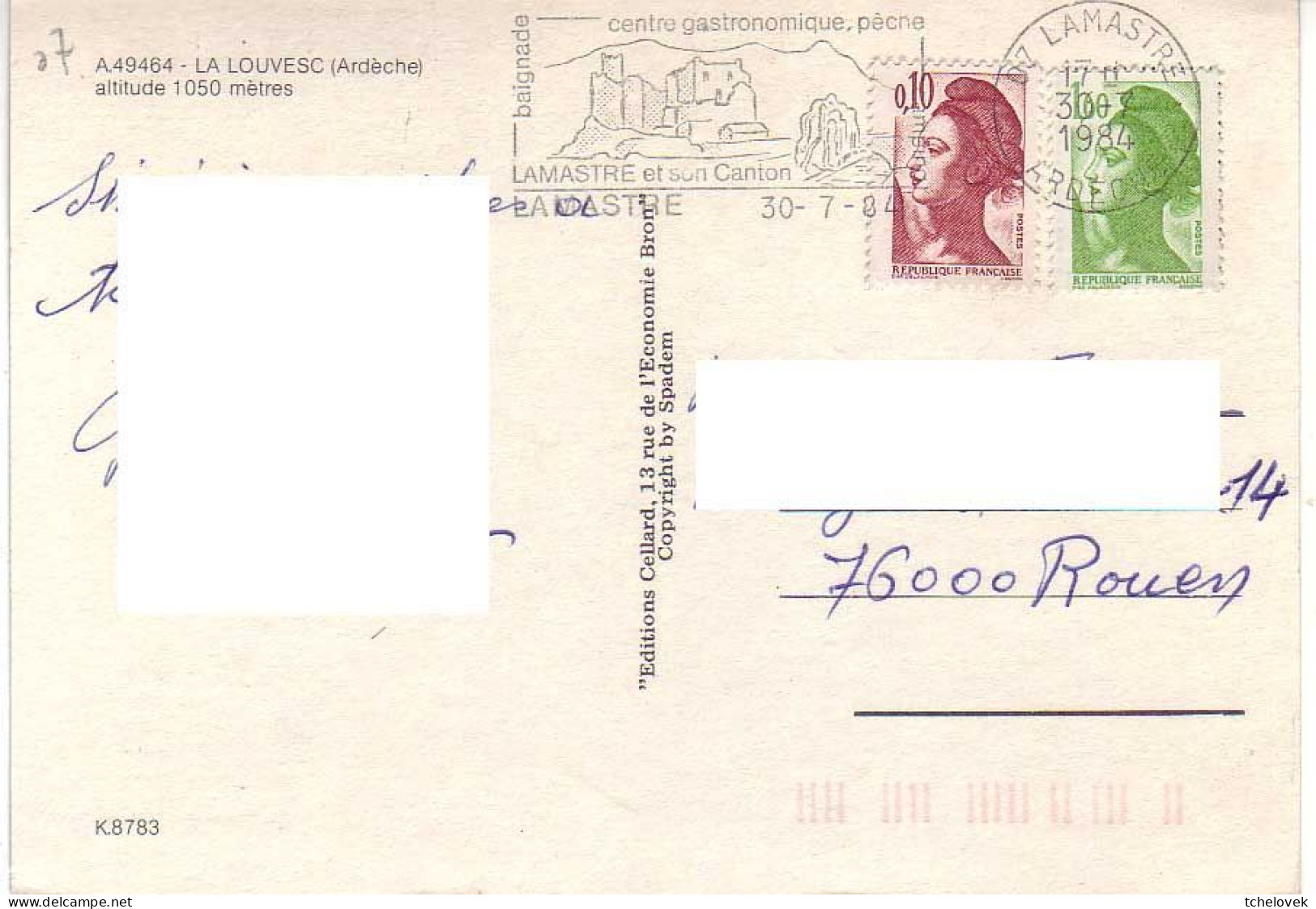 (07). Ardeche. La Louvesc A 49464 écrite 1984 - La Louvesc