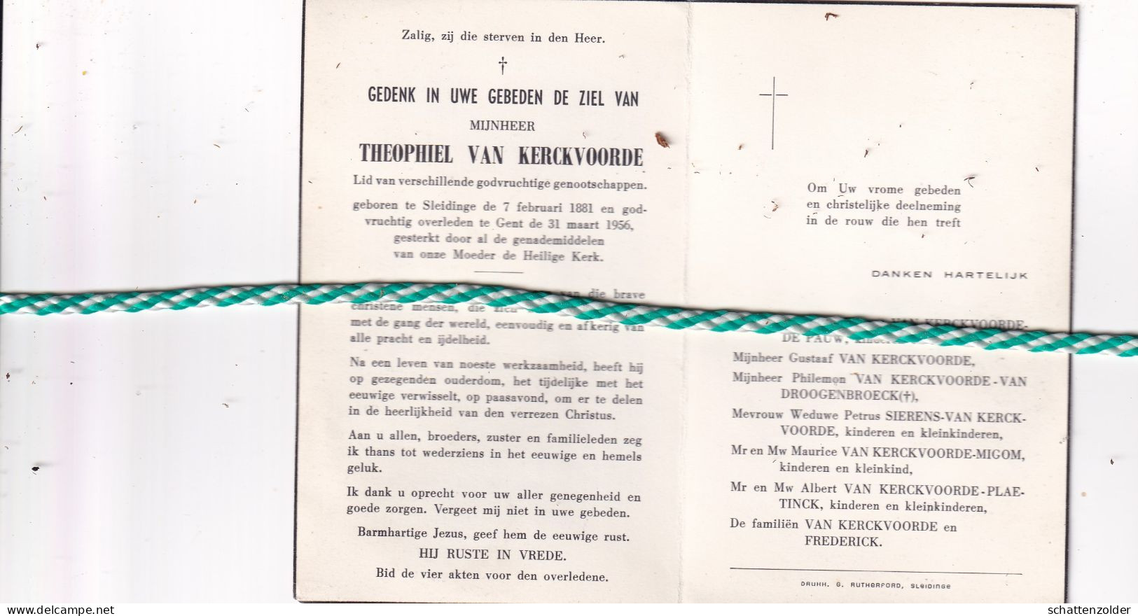 Theophiel Van Kerckvoorde, Sleidinge 1881, Gent 1956 - Esquela