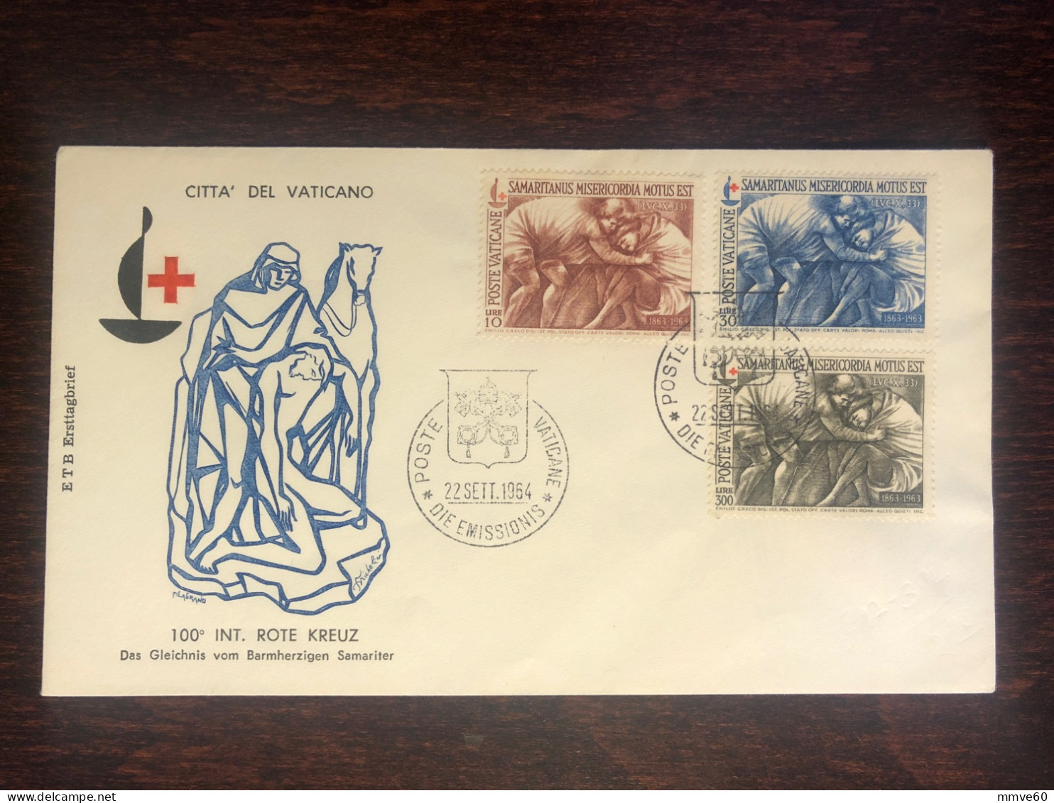 VATICAN FDC COVER 1964 YEAR RED CROSS HEALTH MEDICINE STAMPS - FDC