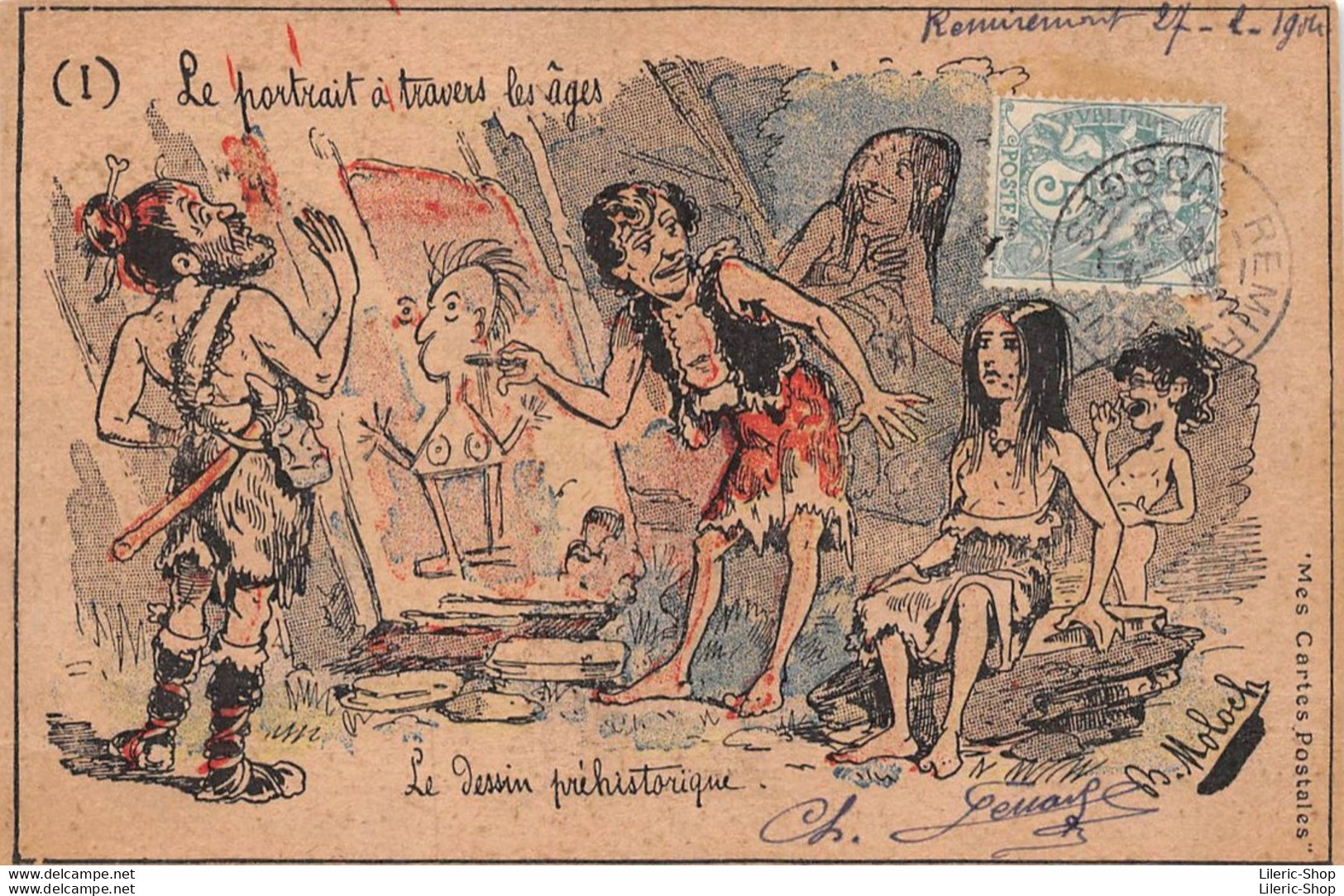 CPA PRECURSEUR 1904 -ILLUSTRATEUR B MOLOCH " Le Portrait à Travers Les Ages - Le Dessin Préhistorique ( ͡♥ ͜ʖ ͡♥) ♥ - Moloch