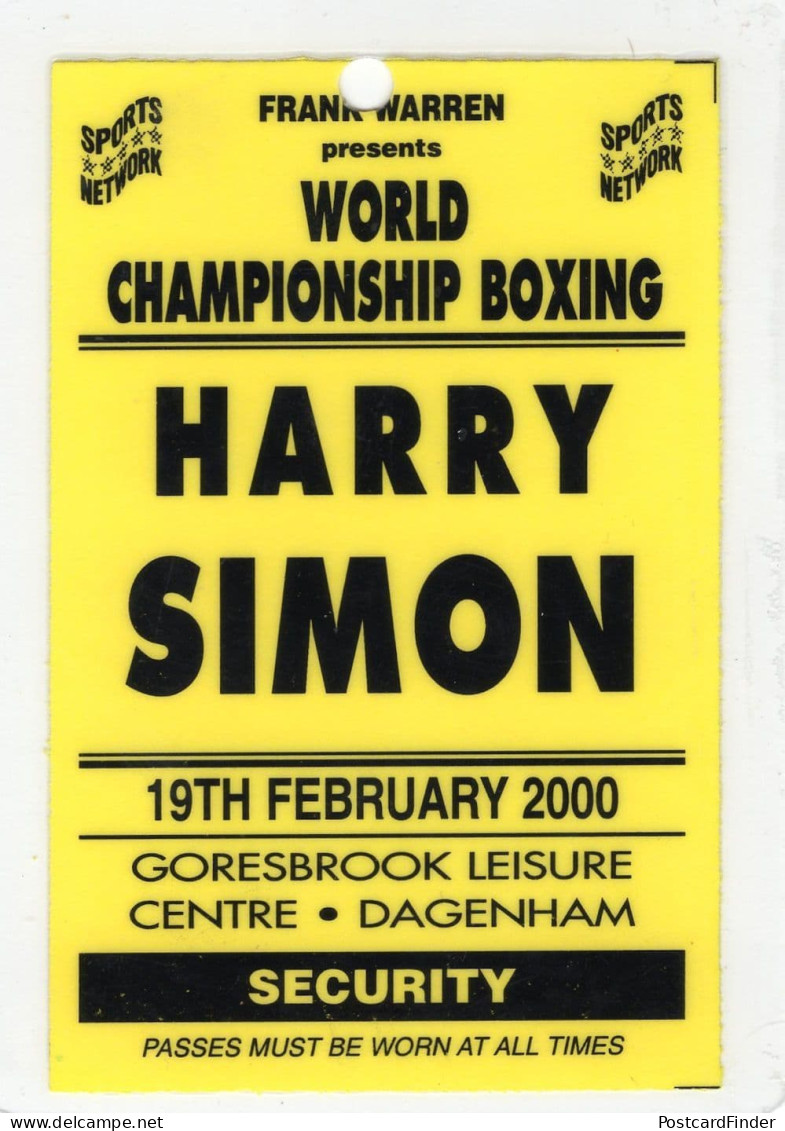 Harry Simon Namibian Boxer 2000 Security Rare Boxing Press Pass - Boxe