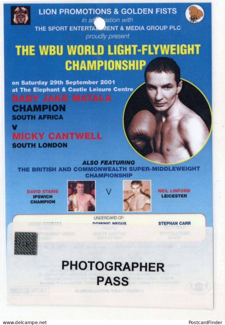 Baby Jake Matala South African Boxing 2001 London Press Pass - Boxe