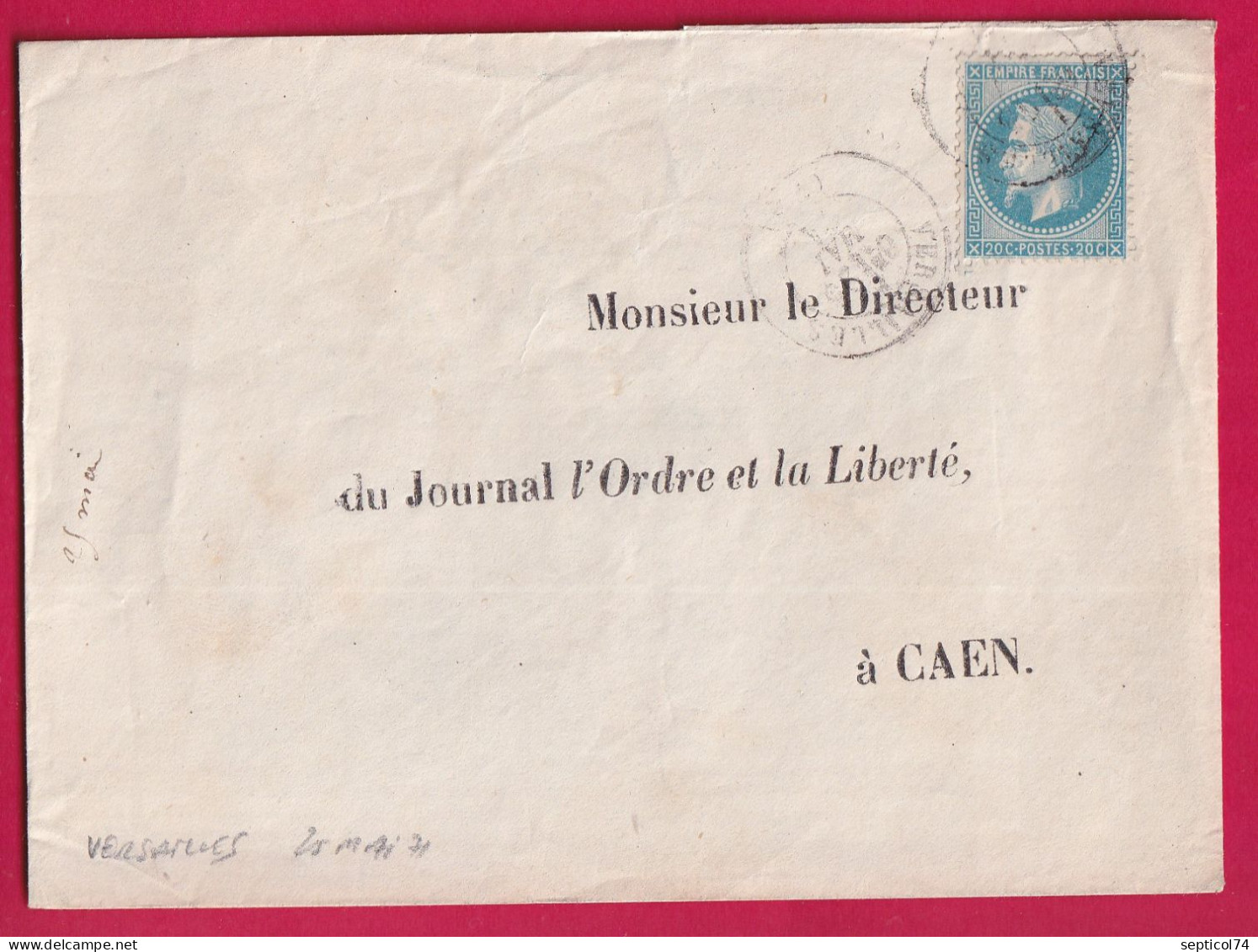 COMMUNE DE PARIS N°29 CAD TYPE 17 VERSAILLES DU 25 MAI 1871 PENDANT LA SEMAINE SANGLANTE ARRIVE CAEN 26 MAI - Guerra Del 1870