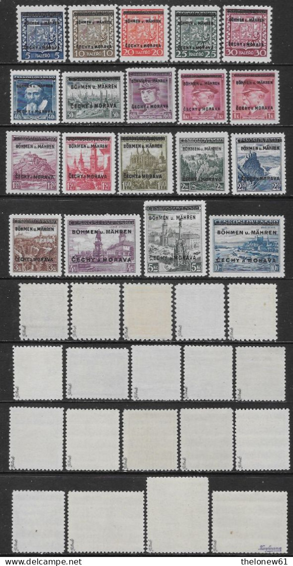 Bohemia Moravia 1939 Czechoslovakia Overprinted Signed Mi N.1-19 Complete Set MNH ** - Unused Stamps