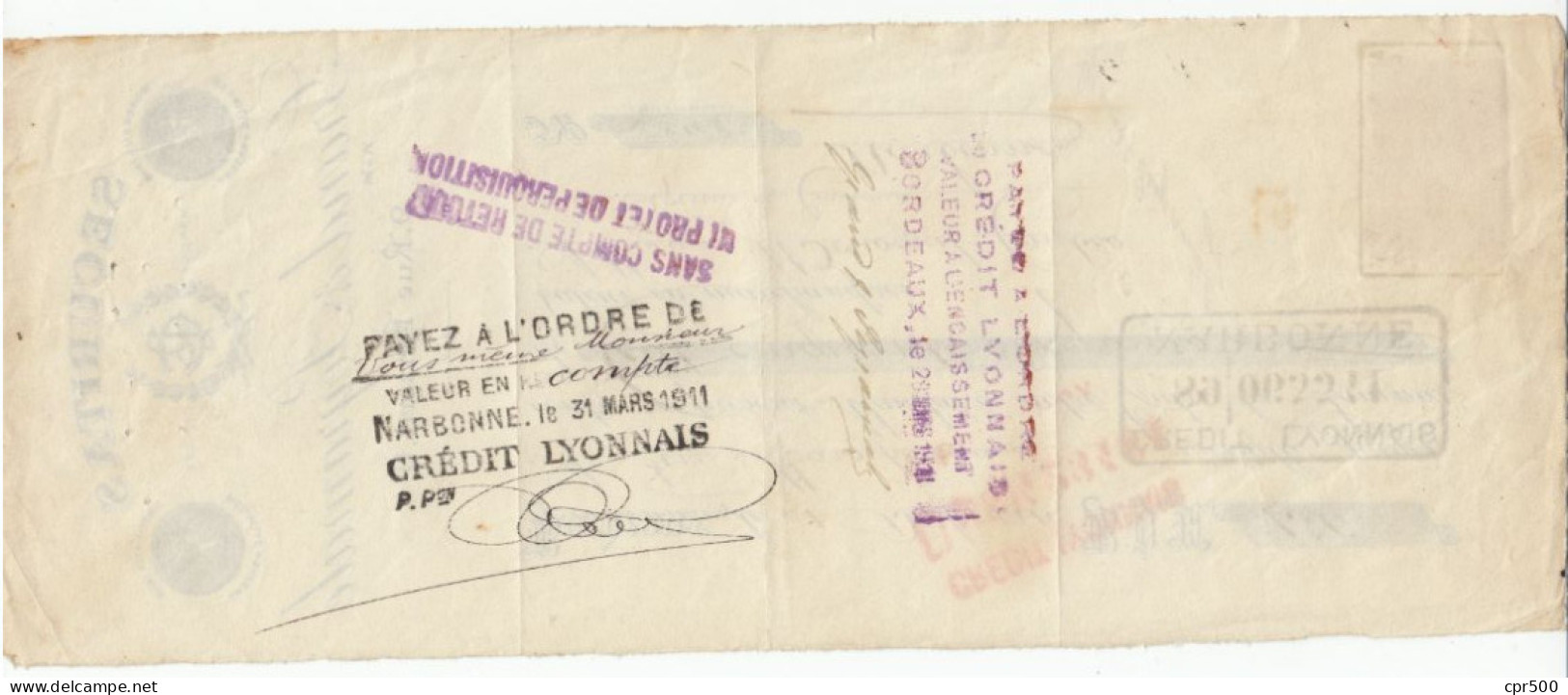 3 Mandats : Lunel 1894 + Bordeaux 1910 + Narbonne 1911 - Cachet Et Timbre Fiscal, Crédit Lyonnais - Wissels