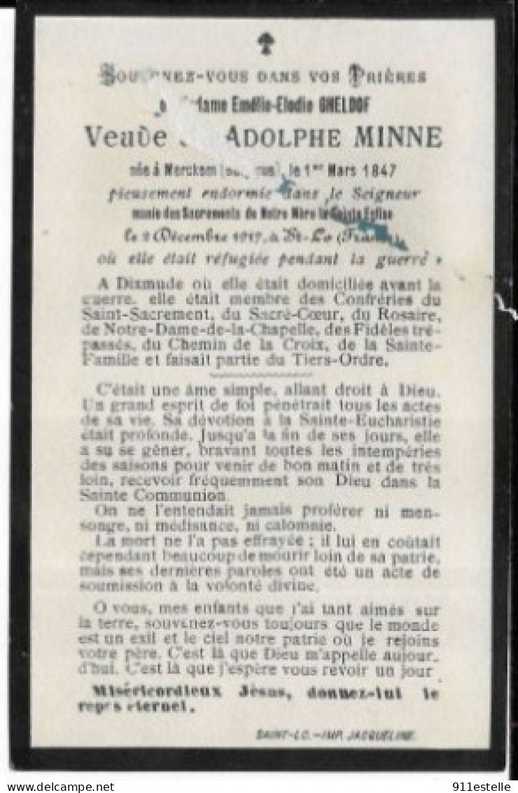Veuve Adolphe Minne - Obituary Notices