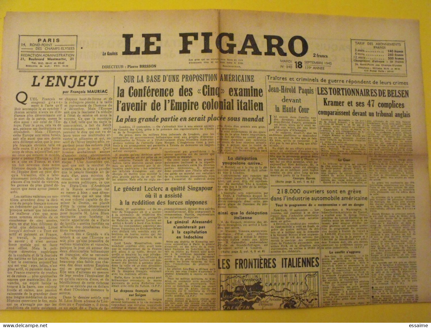 6 n° Le Figaro de 1945. Japon Tojo De Gaulle saïgon Espagne Konoye yougoslavie paquis épuration leclerc belsen indochine
