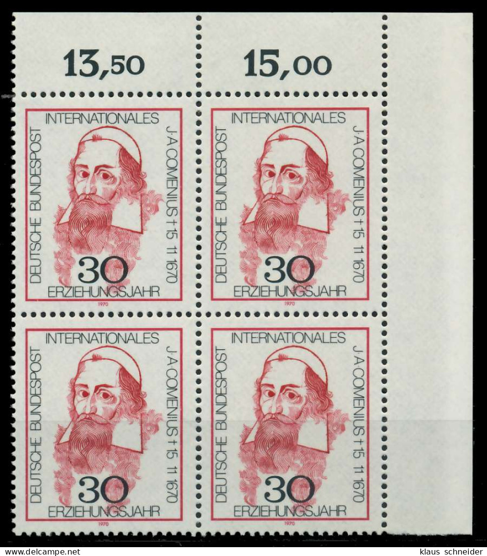 BRD 1970 Nr 656 Postfrisch VIERERBLOCK ECKE-ORE X7F4892 - Unused Stamps