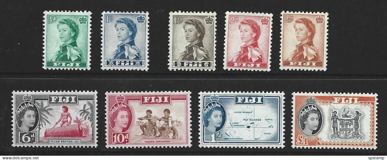 Fiji 1959 - 1963 QEII Definitives Part Short Set Of 9 To 1 Pound Coat Of Arms MLH - Fidji (...-1970)