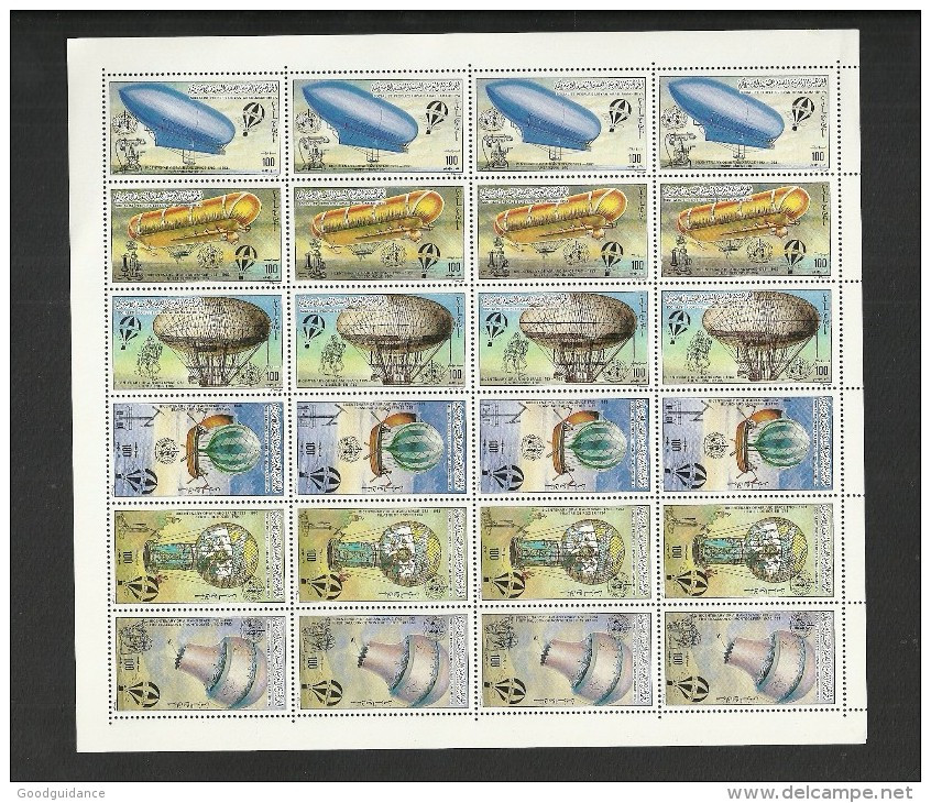 1983-Libya-Bicentenary  Of Air And Space – First Balloon Of Montgolfier-   Streep Of 6 Stamps- Full Sheet  MNH** - Libië