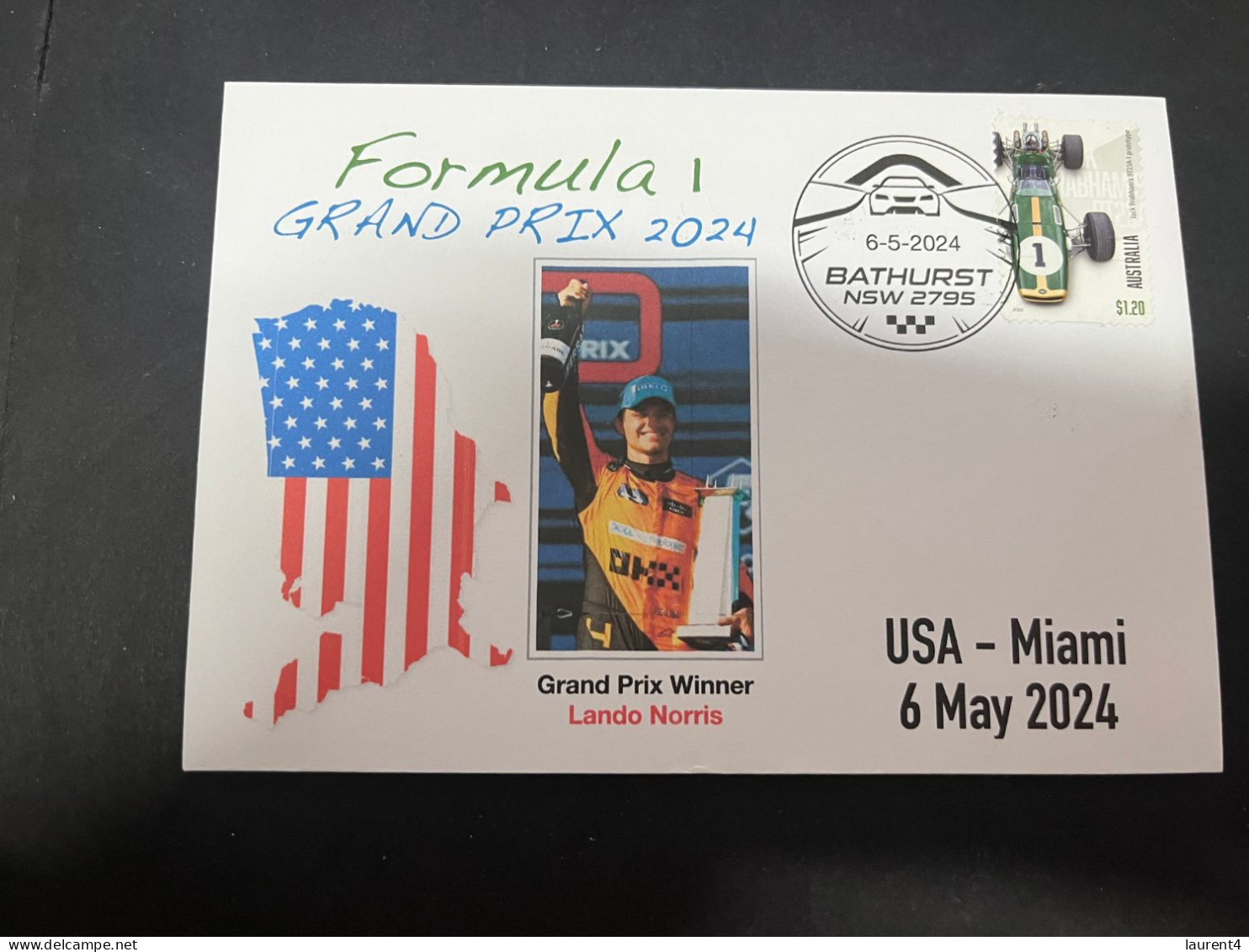 7-6-2024 (2 Z 42) Formula One - 2024 - USA Miami Grand Prix - Winner Lando Norris (6 May 2024) Formula 1 Stamp - Cars