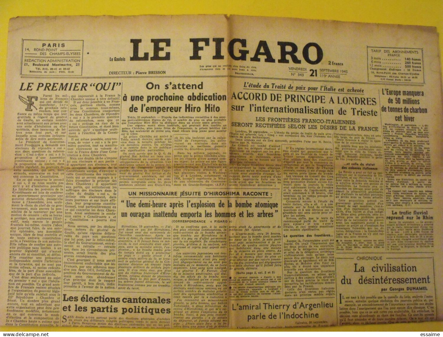 6 N° Le Figaro De 1945. Japon Hiro-Hito D'Argenlieu Indochine De Gaulle Saïgon Annam Indochine - Other & Unclassified