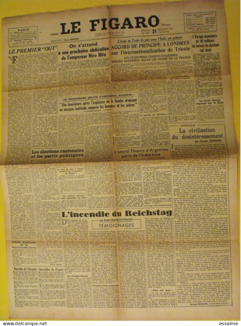6 N° Le Figaro De 1945. Japon Hiro-Hito D'Argenlieu Indochine De Gaulle Saïgon Annam Indochine - Altri & Non Classificati