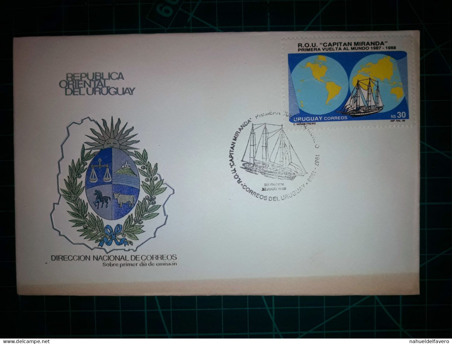 RÉPUBLIQUE ORIENTALE DE L'URUGUAY, Enveloppe FDC Commémorative Avec Timbre-poste Coloré (Proceres De La Patria, Bâtiment - Uruguay