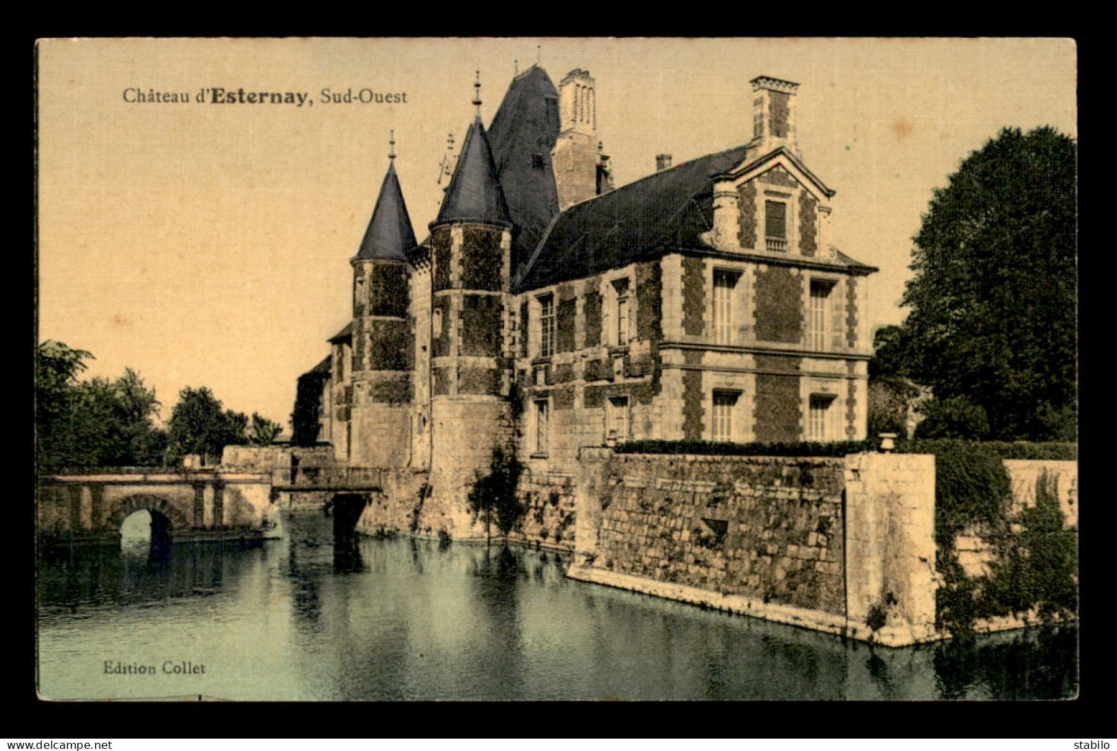 51 - ESTERNAY - LE CHATEAU - CARTE TOILEE ET COLORISEE - Esternay