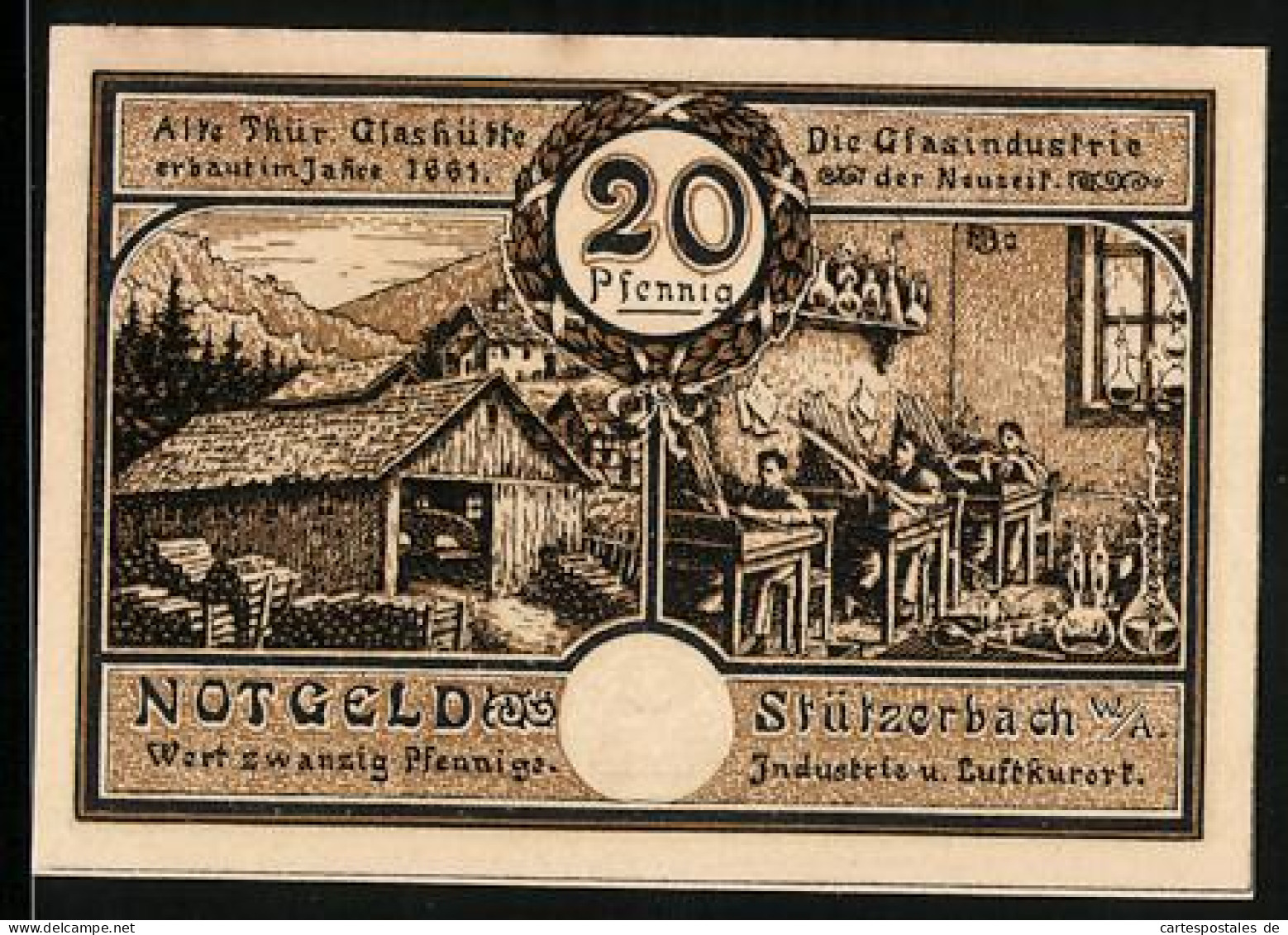 Notgeld Stützerbach W. A. 1921, 20 Pfennig, Alte Glashütte Und Zahnradbahn  - Lokale Ausgaben