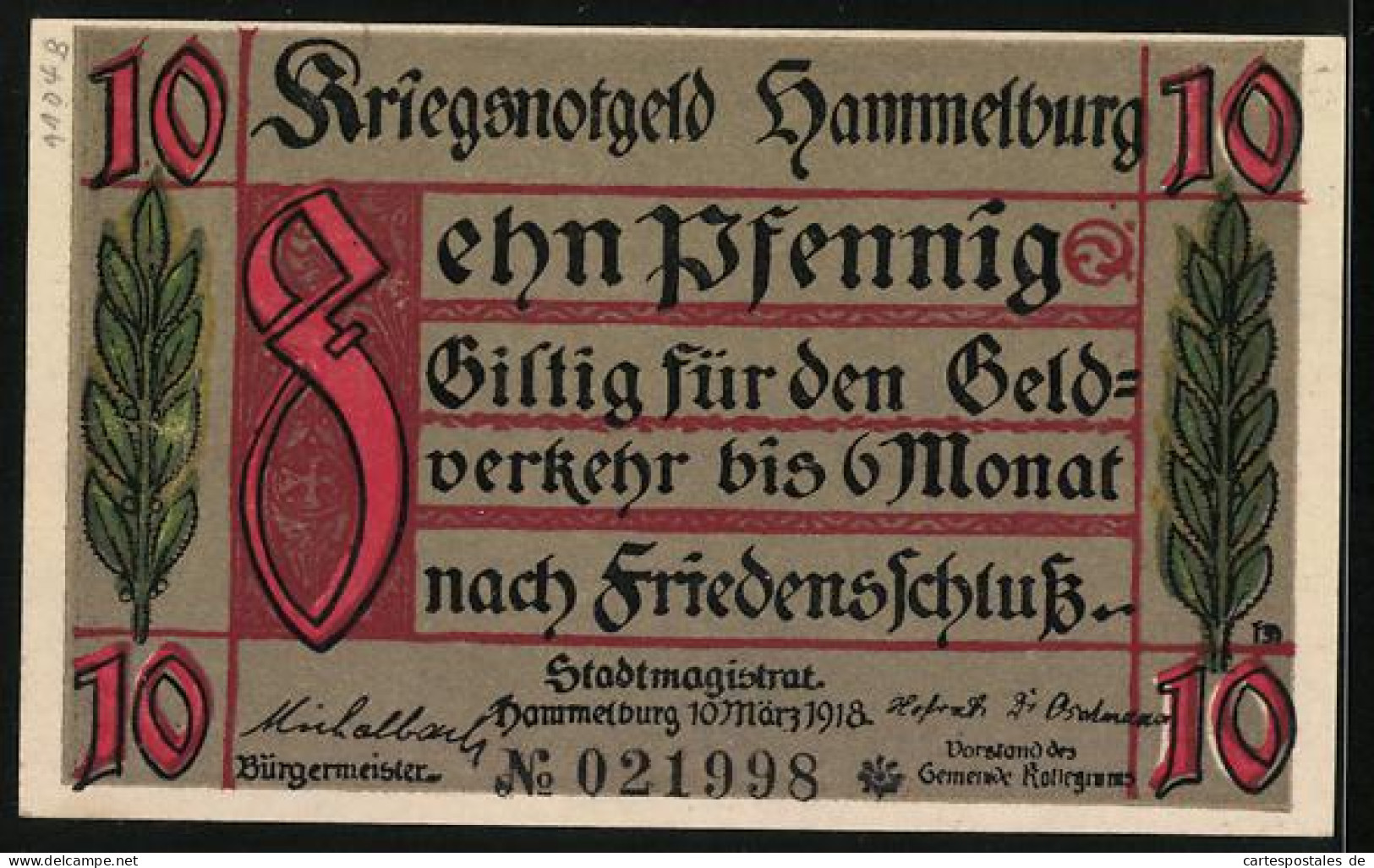 Notgeld Hammelburg 1918, 10 Pfennig, Blick Auf Die Burg  - [11] Local Banknote Issues