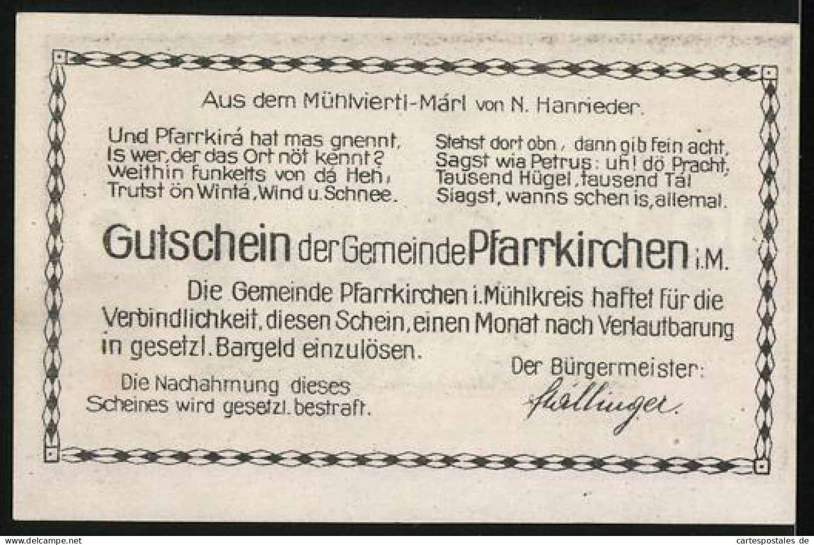 Notgeld Pfarrkirchen I. M., 10 Heller, Teilansicht Mit Schloss  - Oesterreich