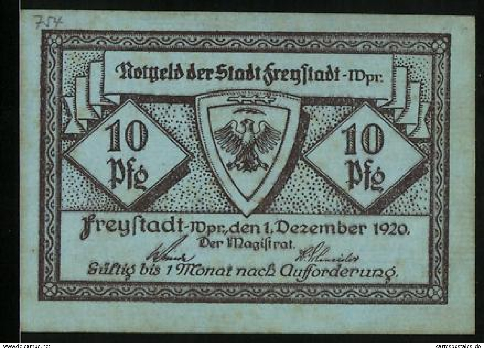 Notgeld Freystadt /Wpr. 1920, 10 Pfennig, Wappen, Ortspartien  - Lokale Ausgaben
