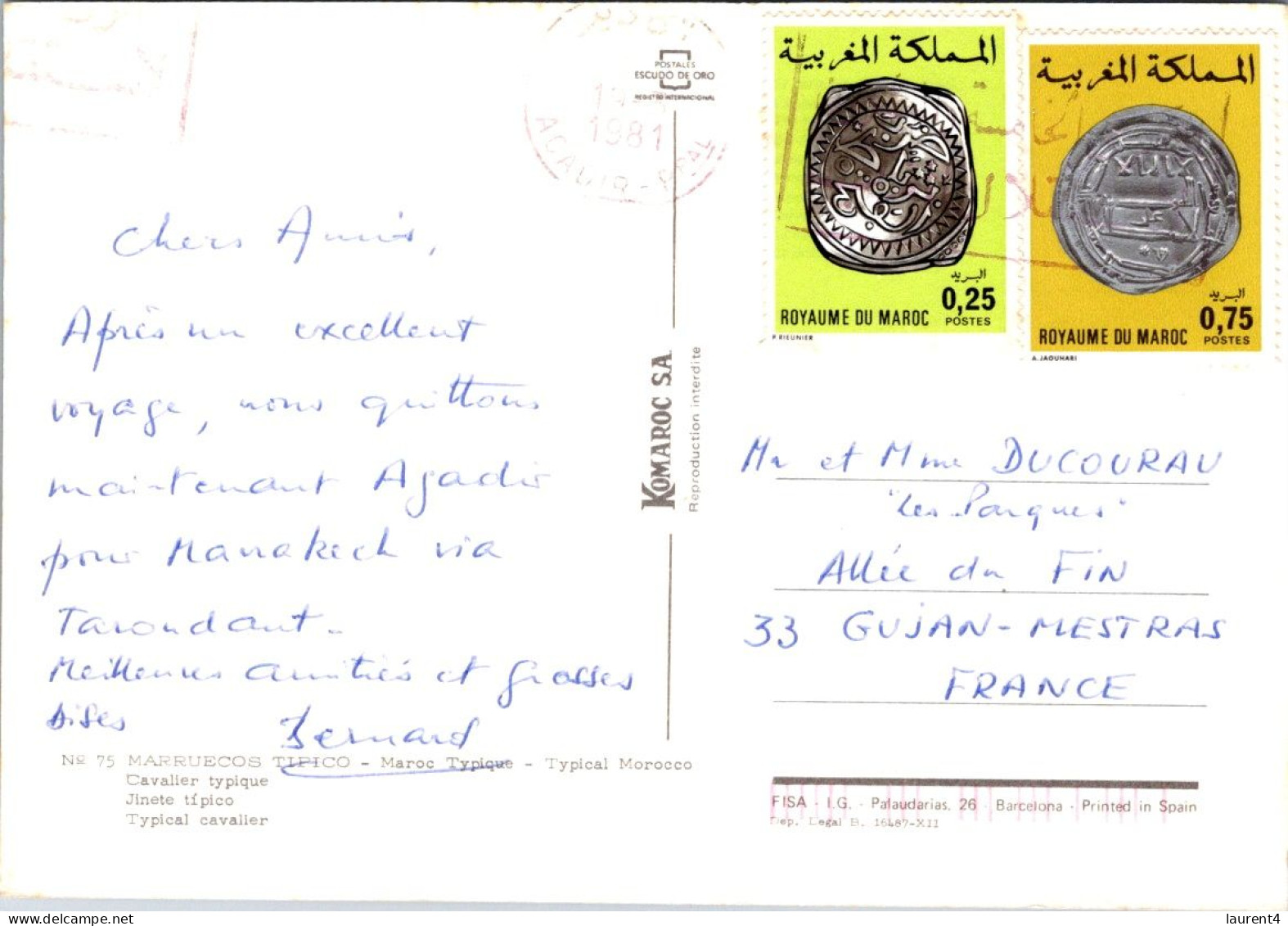7-5-2024 (4 Z 23) Maroc - Cavalier Typique (posted To France 1981) - Bekende Personen