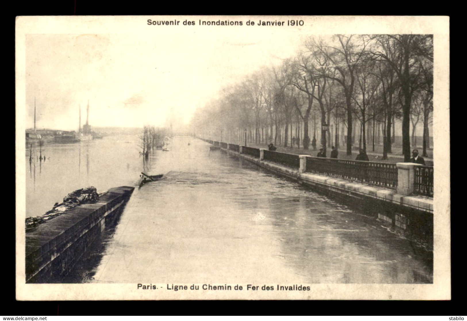 75 - PARIS - INONDATIONS DE 1910 - LIGNE DE CHEMIN DE FER DES INVALIDES - FAC SIMILE D'AUTOGRAPHE DE CECILE SOREL AU VER - De Overstroming Van 1910