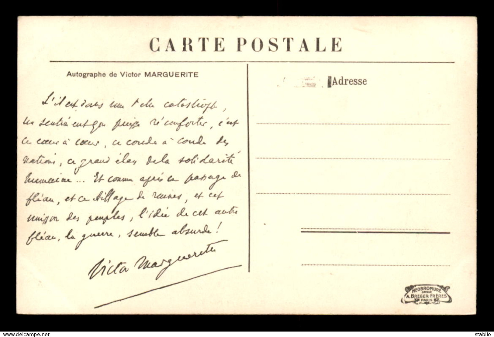 75 - PARIS -  INONDATIONS DE 1910 - BOULEVARD DIDEROT - FAC SIMILE D'AUTOGRAPHE DE VICTOR HUGO AU VERSO - La Crecida Del Sena De 1910