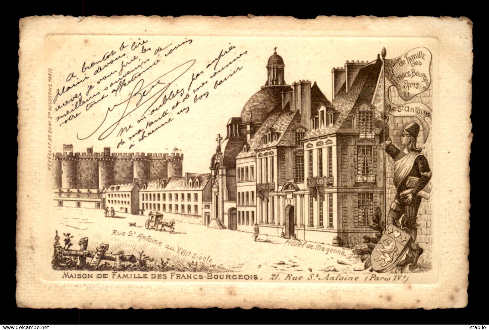 75 - PARIS 4EME - GRAVURE - MAISON FAMILIALE DES FRANCS-BOURGEOIS, 21 RUE ST-ANTOINE - Arrondissement: 04