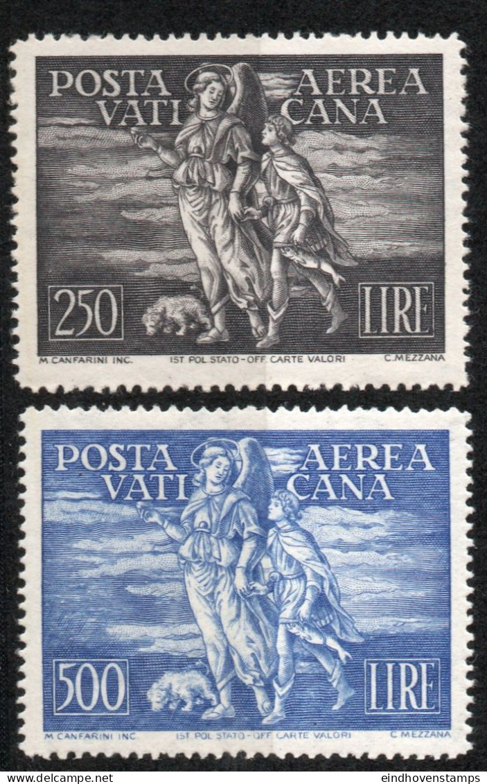 Vatican 1948 Airmail Stamps 2 Values MNH Raphael Guiding Tobias, Painting Francesco Botticini - Neufs