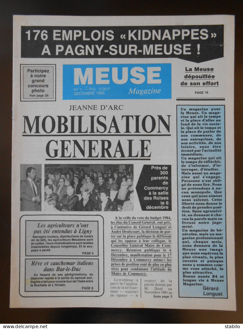 REVUE - REGIONS - MEUSE MAGAZINE - NUMERO 1 - DECEMBRE 1983 - Turismo E Regioni