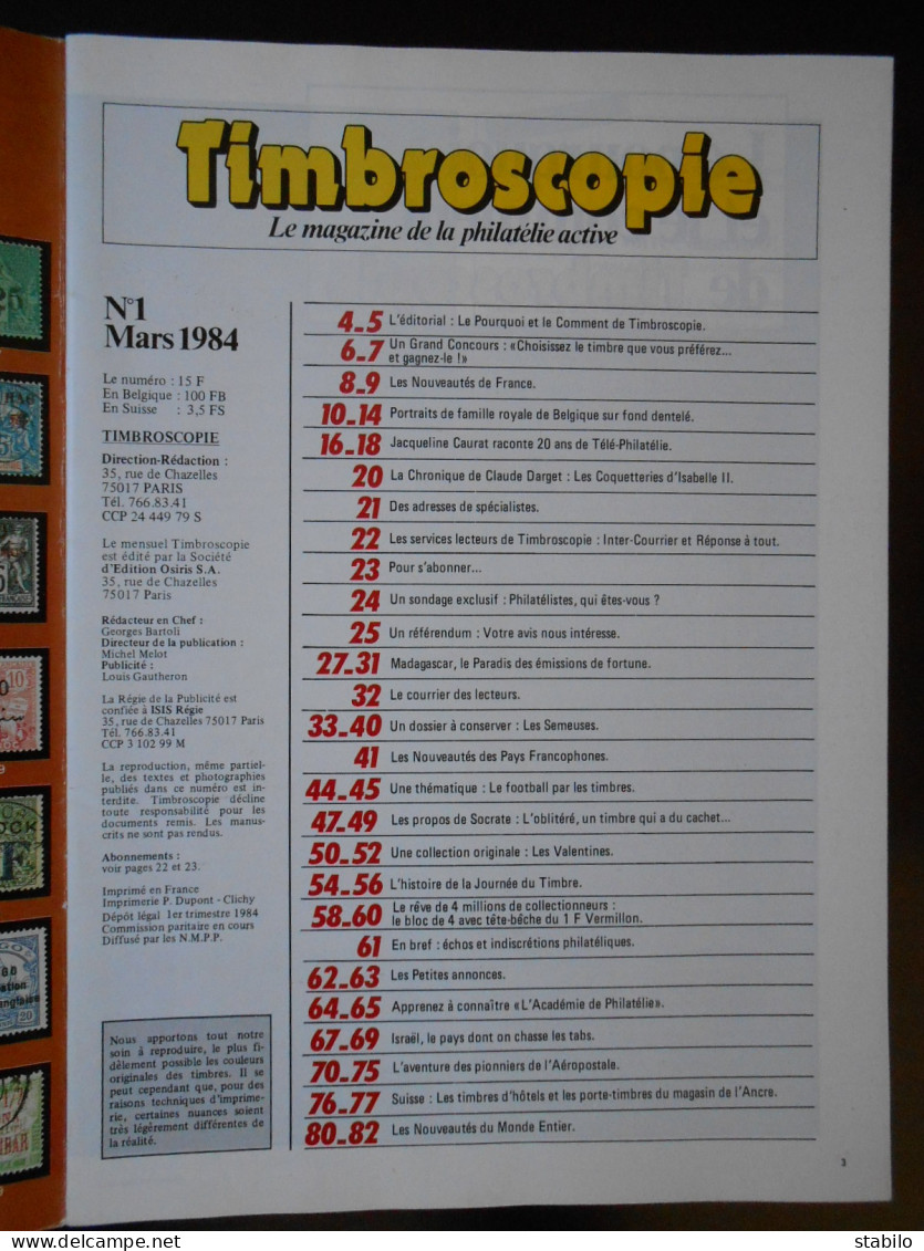 REVUE - COLLECTION - TIMBROSCOPIE - NUMERO 1 - MARS 1984 - Brocantes & Collections