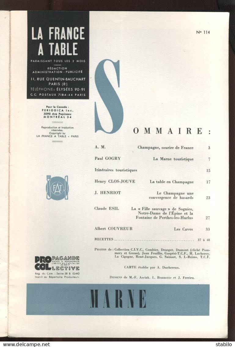 LA FRANCE A TABLE - N°114 MARNE - MAI 1965 - Tourism & Regions