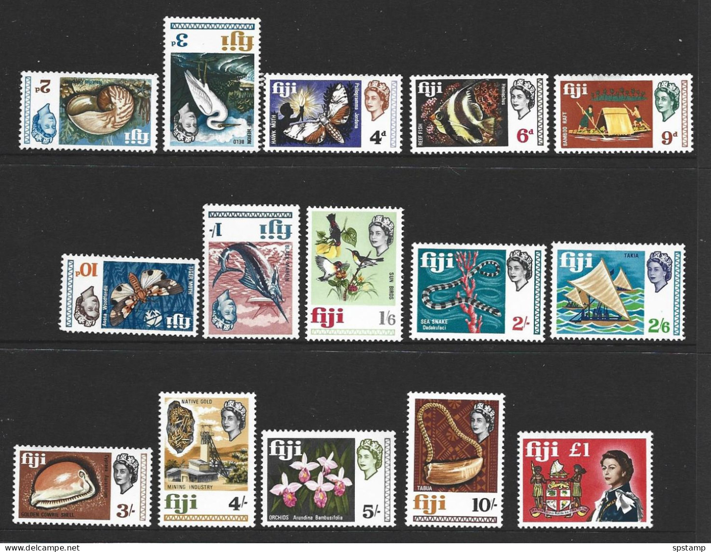 Fiji 1968 QEII Definitives Part Set Of 15 , 2d To 1 Pound Complete Most MNH ,4 Lower Values Are MLH - Fiji (...-1970)