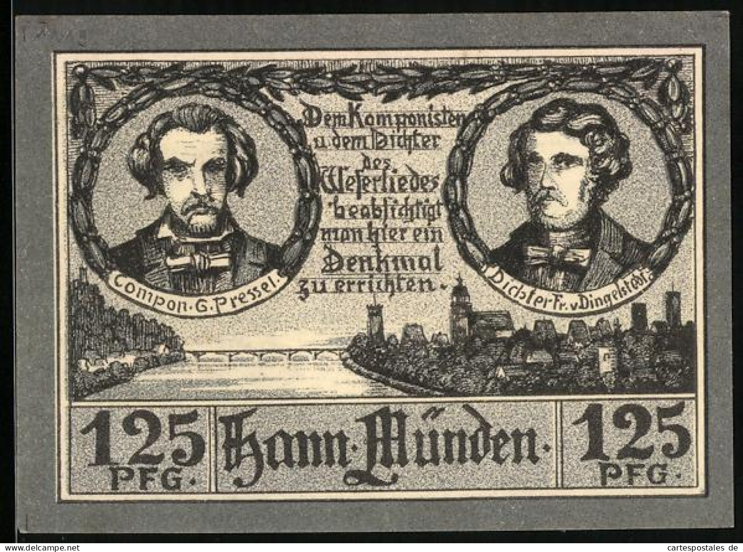 Notgeld Hann. Münden, 125 Pfennig, Komponist Und Dichter Des Weserliedes, Weserpartie  - Lokale Ausgaben