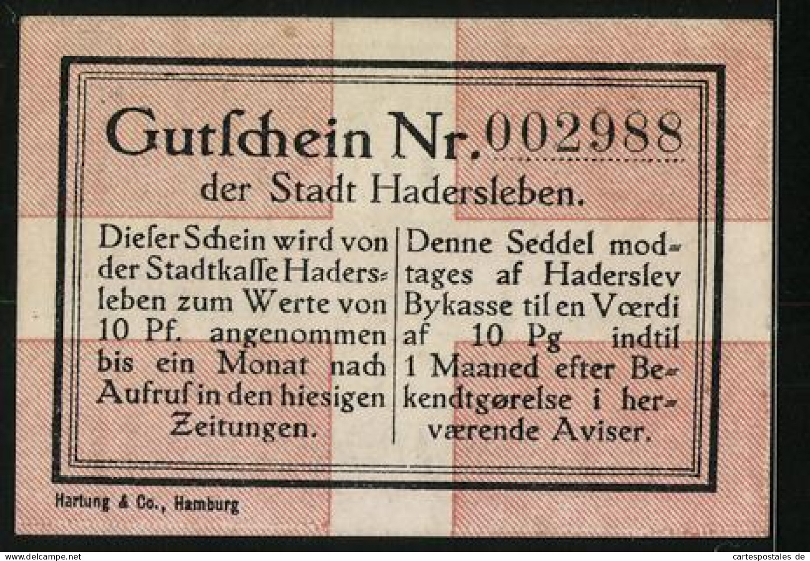 Notgeld Hadersleben 1920, 10 Pfennig, Plebiscit Slesvig  - Denmark