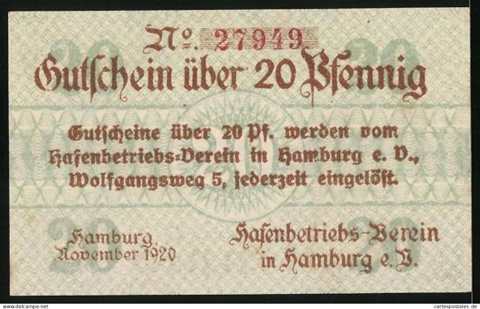 Notgeld Hamburg 1920, 20 Pfennig, Hafenpanorama  - [11] Local Banknote Issues